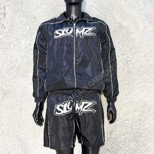 2025 Custom Design Windbreaker Two Piece Sweat Suit Set Nylon Embroidery Tracksuit <b>Zip</b> <b>up</b> <b>Jackets</b> and Nylon Shorts Set - Product Image 4
