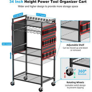 Chariot d'organisation d'outils électriques portable multifonctionnel et robuste, station de charge, rangement pour batteries, multiprise à 8 prises, étagère de rangement - Product Image 3