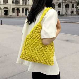 Bolso de Mano de Moda, Hecho a Mano, de Cuerda de Algodón Tejida, Bolso de Hombro Calado para Mujer, Bolso de Playa - Product Image 3