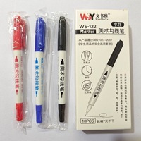 Stylo double pointe fineliner, marqueur double tête pour tableau blanc, pour dessin, croquis, papeterie étudiante, encre bleue, rouge, noire, 10 pièces/boîte