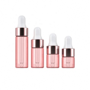Skin Care Serum Mini 1ml 2ml 3ml 5ml Pink Serum Cosmetic Glass <b>Dropper</b> <b>Bottle</b> with Rose Gold Cap - Product Image 5