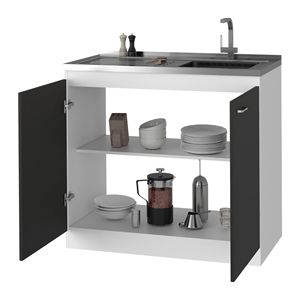 Armoire de cuisine rectangulaire à 2 portes en noyer foncé avec espace de rangement pour l'organisation de la cuisine - Product Image 4