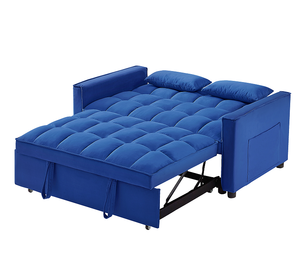 <b>Modern</b> Reclining Foldable 2-Seater Velvet <b>Sofa</b> 54" Pull-Out Sleeper <b>Bed</b> for Living Room & Hotel Bedroom Dark Blue - Product Image 1