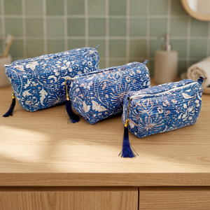 Serene Blue Botanical Quilted Eco-Friendly Zipper Dot <b>Case</b> for <b>Cosmetic</b> Organizer Pouch Set-Sustainable Travel Essentials - Product Image 3