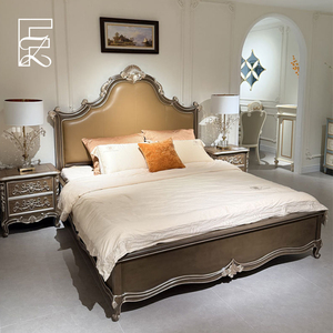 Letto Matrimoniale di Lusso in Mogano Massiccio Stile Provinciale Francese, Intagliato a Mano, con Testiera Imbottita, Ecologico, Durevole, Argento Anticato per Camera da Letto - Product Image 3