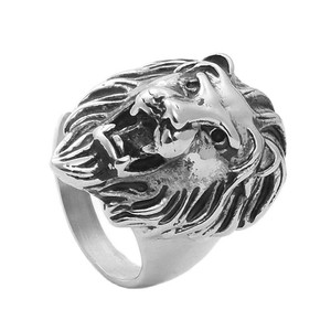 Lion <b>Ring</b> Men's Stainless Steel Animal Shape Retro Punk Style Jewelry Gift <b>Silver</b> Color 260123 - Product Image 1