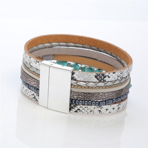 Bracelet en cuir tressé style européen, fermoir magnétique bohème, avec plume antique et turquoise pour femme - Product Image 5