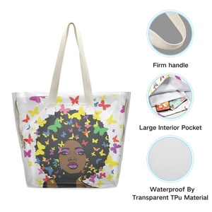 Sac fourre-tout personnalisé avec imprimé de fille africaine noire, sacs en TPU holographiques transparents au laser, sacs de plage, sacs de shopping - Product Image 4