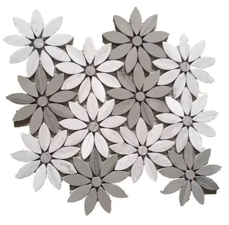 Белая Мозаика Цветок водоструйный узор Цветочная мраморная мозаика для кухонной плитки Backsplash