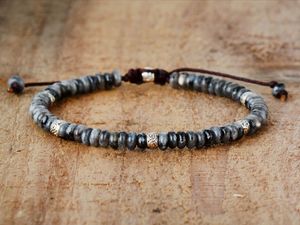 Pulsera de titanio estilo punk de diseño original para hombre con ágata gris natural y forma geométrica turquesa para regalo de <span class=keywords><strong>amistad</strong></span> - Product Image 4
