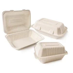 SUMKOKA PFAS Free Biodegradable Compostable Bagasse Pulp Food Clamshell Lunch Box Take Away Food Packaging Bagasse Box