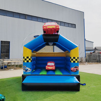 Château gonflable commercial en PVC bleu pour enfants, motif voiture de course, avec support personnalisé, pour fêtes et événements