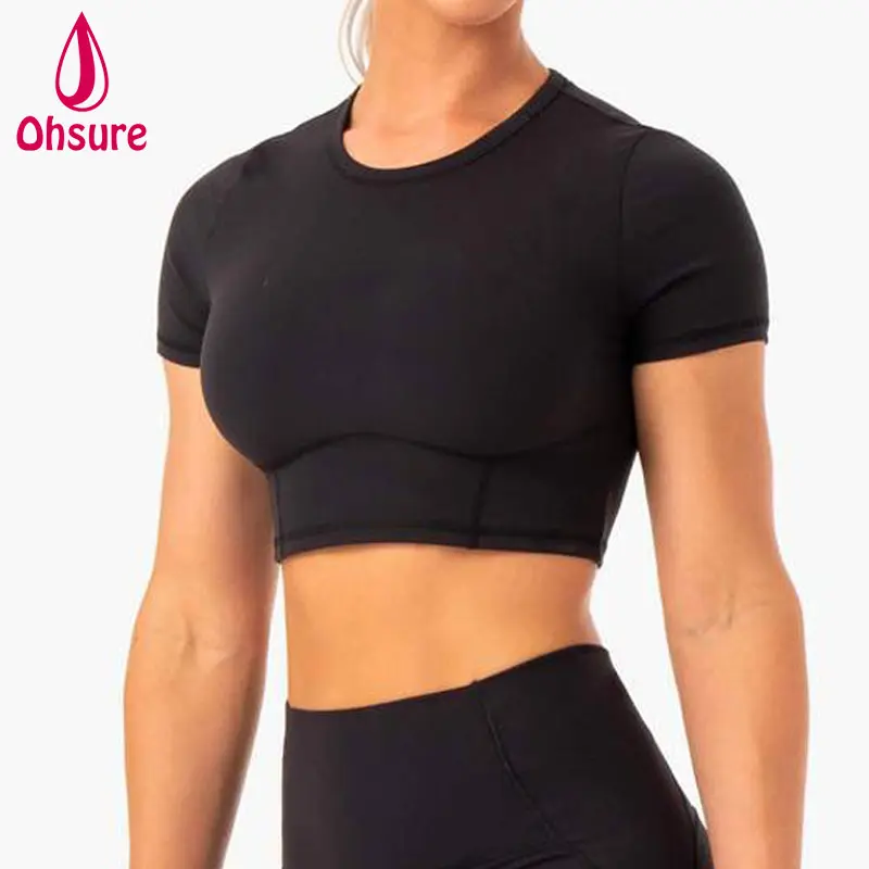 Wholesale Custom Logo Soft Quick Dry Sports 2-pieces Tops Fitted T-Shirt Women Fitness Gym Yoga Cropped women's tshirt