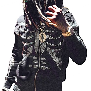 Custom Rhinestone Print Autumn Street Wear Men's 100% Cotton <b>Hoodie</b> with Letter Design <b>Black</b> Heavyweight Unisex <b>Zip</b>-<b>Up</b> - Product Image 1