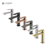 Robinet mitigeur de salle de bain 1 trou en acier inoxydable 304, finition or brossé, pour eau chaude et froide, avec cartouche céramique