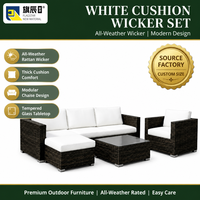 Ensemble de meubles de patio extérieur 5 pièces en rotin PE espresso, canapé 3 places, ottoman, fauteuil, table basse en verre