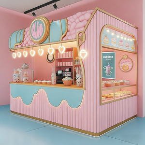 Chiosco Pop-Up per Bubble Tea e Dessert con Luci a LED a Forma di Cuore, <span class=keywords><strong>Arredamento</strong></span> Morbido, Sistema di Stoccaggio Rosa, Scaffalature e Vetrina Espositiva - Product Image 2