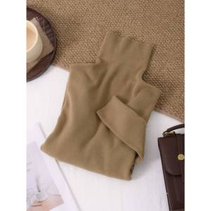 Suéter de Cuello Alto Ajustado Color Verde Oliva, Top de Punto para Mujer - Product Image 2