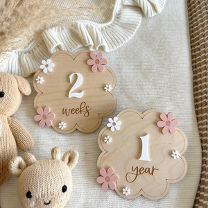 Cartes d'étape en bois gravées au laser personnalisées en usine pour bébé Cadeaux de commémoration d'étape mensuelle - Product Image 2