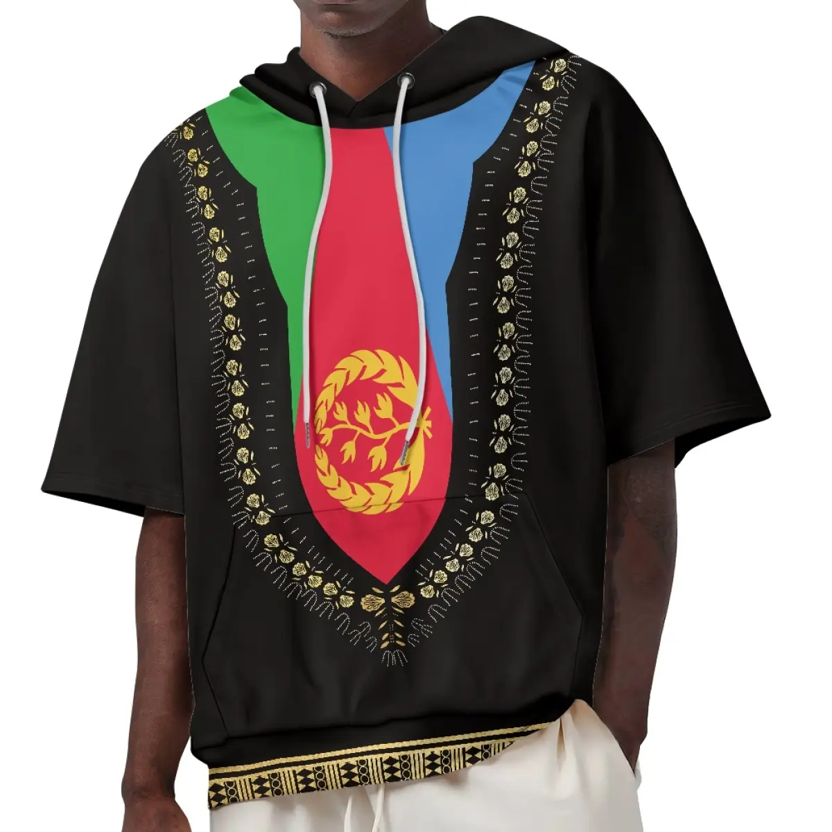 カスタムエチオピアエチオピア伝統的なハベシャモダンクロスデザインパーカー男性服卸売カスタムロゴテキストポリエステル