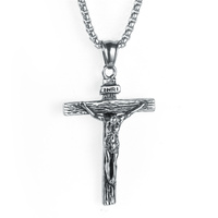 Pendentif avec croix de jésus en acier inoxydable pour homme, bijou religieux antique en argent, vente en gros, 10 pièces