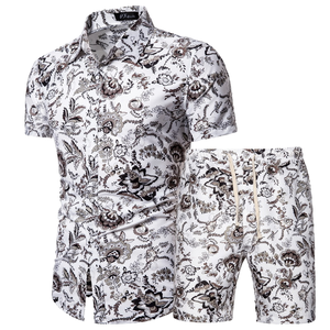 Ensemble de chemises d'été pour hommes, respirantes, sportives, en mélange de coton, avec imprimé floral fantaisie, manches courtes - Product Image 1
