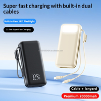 Batterie externe premium 20000 mAh 22,5 W à charge rapide avec 2 câbles intégrés, écran LED, sortie USB-C/PD, chargeur portable léger en tissu
