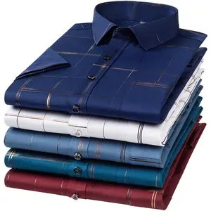 JSMANA卸売高品質オフィスチェック柄夏半袖カジュアルボタンダウンプラスサイズメンズシャツ
