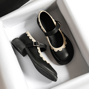 Ligne Vintage française Mary Jane chaussures femme été semelle épaisse tête ronde chaussure unique britannique grande taille petites chaussures en cuir - Product Image 2