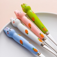 Ensemble de cuillères et fourchettes en acier inoxydable 304 avec manche en céramique, motifs chat, patte, canard, lapin, pour dessert, café, thé, fruits, ustensiles de table à domicile