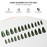 AIERFEI 24 pièces de faux ongles professionnels à presser, longs, en forme d'amande, ongles de luxe à effet œil de chat, pointes d'ongles au design naturel pour un usage quotidien