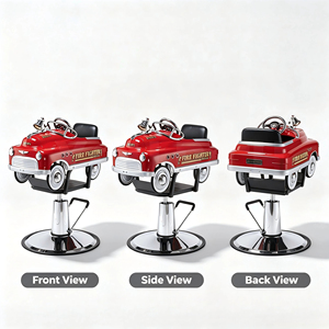 Chaise de barbier pour enfants vintage rouge <span class=keywords><strong>pompier</strong></span>, réglable hydrauliquement, motif <span class=keywords><strong>camion</strong></span> de pompiers, pour salon de coiffure - Product Image 5