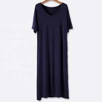 Robe T-shirt longue en maille unie à manches courtes, col en V, style coréen, avec logo frontal, fendue, respirante, décontractée, pour femme, collection Printemps-Été