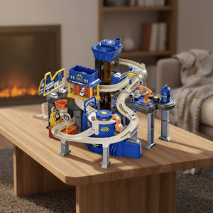 Circuit de garage de réparation automobile avec voitures de <span class=keywords><strong>police</strong></span> sonores et lumineuses, ensemble de 8 voitures en ABS, <span class=keywords><strong>jouet</strong></span> éducatif à assembler soi-même pour enfants - Product Image 6