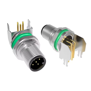 Conector M12 A de 5 Pines Macho para Montaje en Panel, IP67 Impermeable, Enchufe en Ángulo de 90 Grados con Soporte - Product Image 1