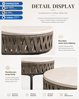 Ensemble de tables basses gigognes modernes pour l'extérieur avec plateau en pierre et structure en aluminium pour patio, jardin, hôtel, mobilier de salon