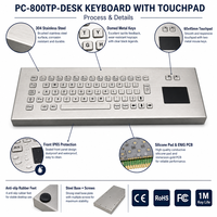 PC-800TP-DESK IP65 Keyboard Desktop Industri Tahan Air dari Baja Tahan Karat dengan Touchpad 67 Tombol USB PS/2 untuk Mesin CNC Kios.