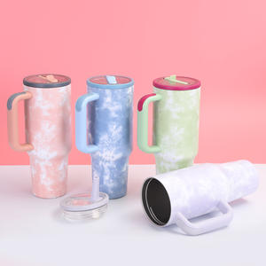 Botella de Agua Reutilizable DD4308 de Acero Inoxidable Aislada de 40 oz, con Diseño de Dibujos Animados, Apta para Agua Hirviendo, con Asa, Pajita Abatible y Correa, Estilo Tie Dye - Product Image 2