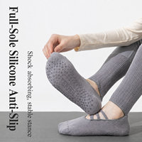 Chaussettes à talon ouvert pour femmes, antidérapantes, en tissu éponge, pour la danse, le Pilates, l'exercice, avec grip, pour l'intérieur, chaussettes de yoga et de Pilates