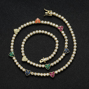 Color Small Love Tennis Chain Couple Stacked <b>Copper</b> Inlaid Zircon Heart Tennis <b>Bracelet</b> Tanjing Fashion Lijing Necklace - Product Image 3