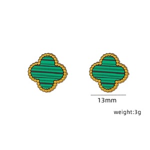 Women's Four-Leaf Clover Cross-Border Influencer 18K Gold-Plated Double-Sided OL Mother-of-Pearl Lucky Earrings - Product Image 3