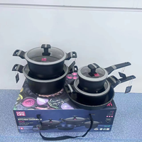 Ucc-life Batterie de cuisine en métal de 9 pièces avec base à induction Ensemble de casseroles en aluminium avec revêtement en granit antiadhésif Couvercle en verre trempé