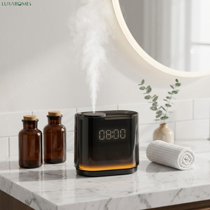 Máquina de Aromaterapia Silenciosa Inteligente 3 en 1 con Reloj Digital LED, Luz Nocturna Ámbar y <span class=keywords><strong>Nebulizador</strong></span> de Doble Líquido sin Agua - Product Image 1