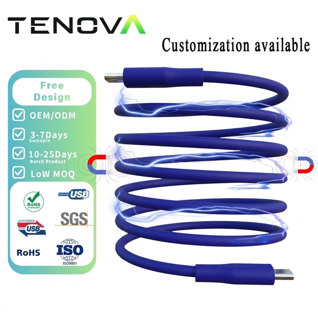 Tenova Factory Liquid Silicone Magnetic Self-Winding Type-C to Type-C PD 100W Fast Charging Cable for IOS