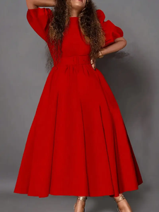 Vendita calda abiti da sera moda donna elegante Casual manica a sbuffo abiti da sera con cintura - Product Image 4