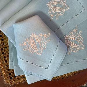 Embroidered Cotton <strong>Linen</strong> Scalloped Edge <strong>Linen</strong> Napkin Monogram Wedding Embroidery 100% <strong>Linen</strong> Napkin <strong>Placemat</strong> - Product Image 1