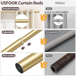 Gold Metal <strong>Curtain</strong> <strong>Pole</strong> 80 365 cm <strong>Eyelet</strong> 25 mm Diameter Telescopic Rod Bracket Cylindrical End Piece - Product Image 5