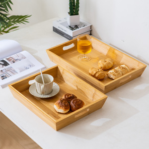 Autonomy Slanted Bamboo <b>Tray</b> With Handle For Tea Serving And Dessert Plating 30x20cm - Product Image 1