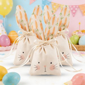Bolsa de Lino Creativa con Cordón y Orejas de Conejo - Reutilizable y Duradera, Decoración para Regalos de Pascua y Cumpleaños, Uso para Adultos, Impresión de Logotipo Disponible - Product Image 1