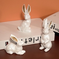 Nordisches Einfaches Weißes Hasen-Set mit Goldenem Innenohr Harz-Figurine Niedliche Tier-Statue für Heim-Tischdekoration